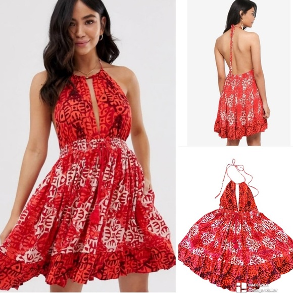 Free People NWT Beach Day mini Red Halter Neck Dress - Picture 1 of 8